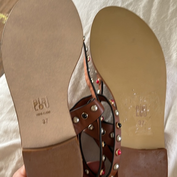 Anthropologie BWT Bibi Lou with multicolor studs Great Statement flat sandal ♥️ - Picture 11 of 12